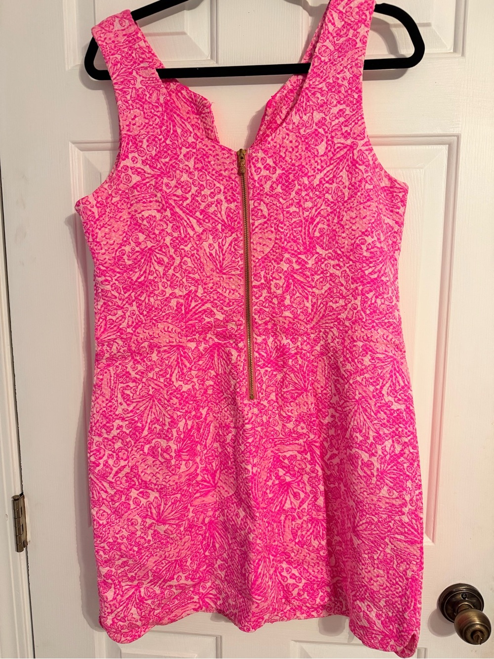 Lilly Pulitzer Hot Pink Textured Shift Dress with Patterned Panel - Picture 4 of 5